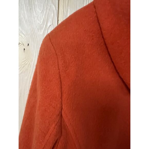 Large COAT Vintage Y2K 100% Wool Toggle Orange Pumpkin Spice Schoolgirl Hooded - Picture 5 of 8